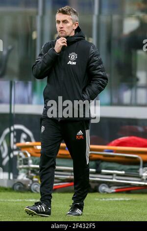 Milano, Italia. 18 Marzo 2021. MILANO, ITALIA - MARZO 18: assistente allenatore Kieran McKenna del Manchester United FC durante la partita UEFA Europa League tra AC Milan e Manchester United FC allo Stadio San Siro il 18 marzo 2021 a Milano (Foto di Ciro Santangelo/Orange Pictures) Credit: Orange Pics BV/Alamy Live News Foto Stock