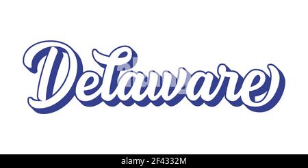 Testo DELAWARE disegnato a mano. Vintage 3D, scritta retrò per poster, adesivo, volantino, intestazione, scheda, abbigliamento, usura Illustrazione Vettoriale