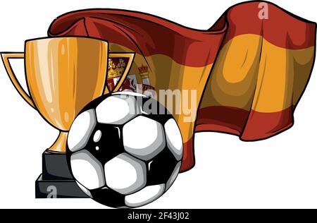 pallone da calcio con coppa e bandiera spagnola vettore Illustrazione Vettoriale