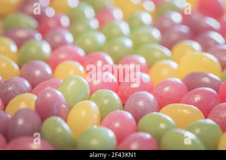 Primo piano di Jelly Beans, macro shot, boken background, indoor Foto Stock