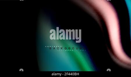 Colori dell'arcobaleno fluido su sfondo nero, linee d'onda vettoriali e vortici. Colori dell'arcobaleno fluidi su sfondo nero, linee e rotazioni vettoriali, illustrazioni artistiche per la presentazione, sfondo dell'applicazione, banner o poster Illustrazione Vettoriale