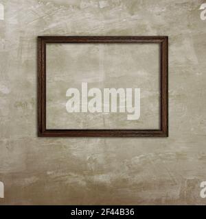 Cornice fotografica in legno sulla vecchia parete in cemento Foto Stock