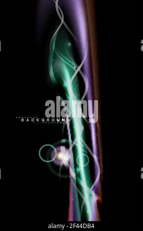 Colore effetti luminosi luminosi sulla forma ondulata multicolore in stile liquido nero Illustrazione Vettoriale