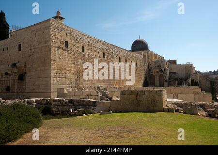 Israele, Gerusalemme, Città Vecchia, Moschea di al Aqsa sul Monte del Tempio conosciuto come il composto di al Aqsa o Haram esh-Sharif Foto Stock