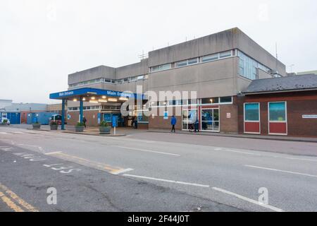 Ingresso principale dell'ospedale generale del distretto di Eastbourne, eastbourne, East sussex, uk Foto Stock