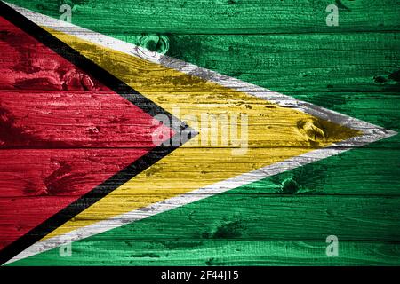 Bandiera Guyana su tavole di legno sfondo bandiera di legno Foto Stock