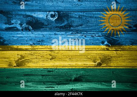 Bandiera Ruanda su tavole di legno sfondo bandiera di legno Foto Stock