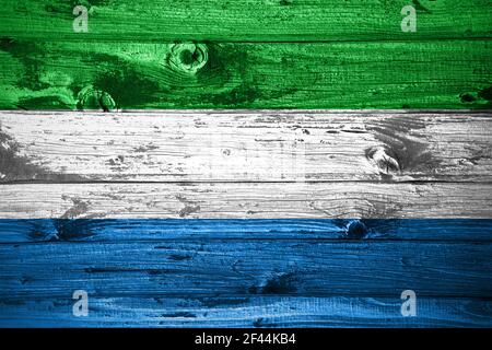 Bandiera Sierra Leone su tavole di legno sfondo bandiera di legno Foto Stock