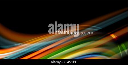 Linee d'onda multicolore su sfondo nero. Linee d'onda multicolore su disegno vettoriale di sfondo nero Illustrazione Vettoriale