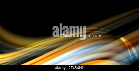 Linee d'onda multicolore su sfondo nero. Linee d'onda multicolore su disegno vettoriale di sfondo nero Illustrazione Vettoriale