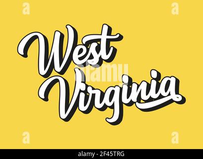 Testo DISEGNATO a mano NELLA VIRGINIA OCCIDENTALE. Vintage 3D, scritta retrò per poster, adesivo, volantino, intestazione, scheda, abbigliamento, usura Illustrazione Vettoriale