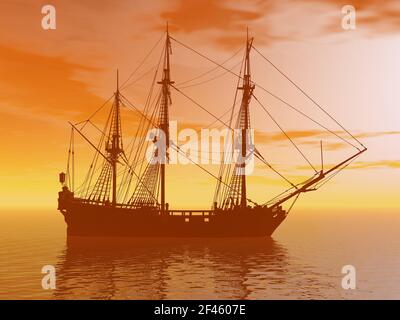 antica nave pirata al tramonto Foto Stock