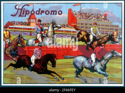 Juguetes de cartón y madera. Caja del juego Hipódromo, fabricado por Juguetes Borrás, de Mataró. Año 1930. Foto Stock