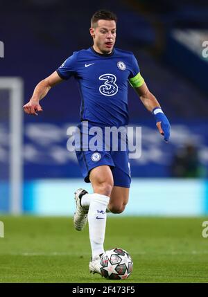 Cesar Azpilicueta di Chelsea - Chelsea v Atletico Madrid, UEFA Champions League - Round of 16 Second leg, Stamford Bridge, Londra, UK - 17 marzo 2021 solo per uso editoriale Foto Stock