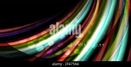 Linee d'onda multicolore su sfondo nero. Linee d'onda multicolore su disegno vettoriale di sfondo nero Illustrazione Vettoriale