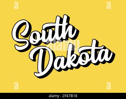 Testo DEL SOUTH DAKOTA disegnato a mano. Vintage 3D, scritta retrò per poster, adesivo, volantino, intestazione, scheda, abbigliamento, usura Illustrazione Vettoriale