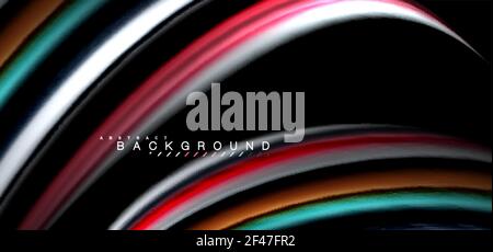 Linee d'onda multicolore su sfondo nero. Linee d'onda multicolore su disegno vettoriale di sfondo nero Illustrazione Vettoriale