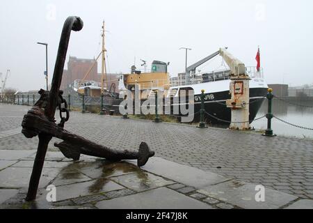 GRIMSBY, INGHILTERRA - 19 marzo: Una visione generale della nave museo Ross Tiger, attualmente chiusa a causa della pandemia del Covid-19. 19 Marzo 2021 a Grimsby, Inghilterra. (Foto di Ashley Allen/Alamy Live News) Foto Stock