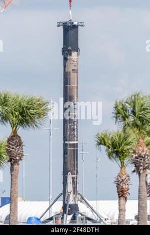 SpaceX Falcon 9 Rocket Booster B1051 a Port Canaveral, FL, il 18 marzo 2021. Foto Stock