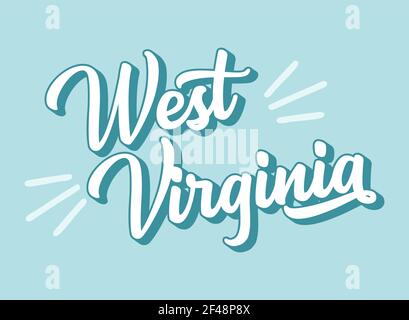Testo DISEGNATO a mano NELLA VIRGINIA OCCIDENTALE. Vintage 3D, scritta retrò per poster, adesivo, volantino, intestazione, scheda, abbigliamento, usura Illustrazione Vettoriale