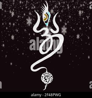 Un'illustrazione di uno sfondo musicale astratto con note a confronto fondo fiocchi di neve Foto Stock