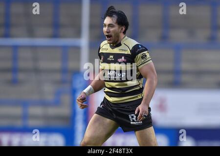 Warrington, Regno Unito. 19 marzo 2021. Nathaniel Peteru (16) di Leigh Centurions durante la partita a Warrington, Regno Unito, il 19/2021. (Foto di Richard Long/News Images/Sipa USA) Credit: Sipa USA/Alamy Live News Foto Stock