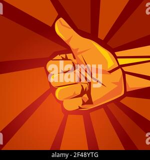 come pollici su segno di mano di sì, sono d'accordo positivo conferma e supporto su sfondo rosso retrò Illustrazione Vettoriale