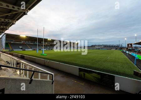 Newcastle, Regno Unito. 14 Marzo 2021. NEWCASTLE UPON TYNE, INGHILTERRA. 19 MARZO UNA vista generale di Kingston Park prima della partita della Gallagher Premiership tra Newcastle Falcons e Wasps a Kingston Park, Newcastle venerdì 19 Marzo 2021. (Credit: Chris Lishman | MI News) Credit: MI News & Sport /Alamy Live News Foto Stock