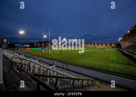 Newcastle, Regno Unito. 14 Marzo 2021. NEWCASTLE UPON TYNE, INGHILTERRA. 19 MARZO UNA vista generale di Kingston Park prima della partita della Gallagher Premiership tra Newcastle Falcons e Wasps a Kingston Park, Newcastle venerdì 19 Marzo 2021. (Credit: Chris Lishman | MI News) Credit: MI News & Sport /Alamy Live News Foto Stock