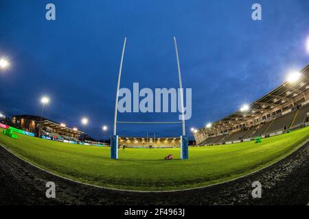 Newcastle, Regno Unito. 14 Marzo 2021. NEWCASTLE UPON TYNE, INGHILTERRA. 19 MARZO UNA vista generale di Kingston Park prima della partita della Gallagher Premiership tra Newcastle Falcons e Wasps a Kingston Park, Newcastle venerdì 19 Marzo 2021. (Credit: Chris Lishman | MI News) Credit: MI News & Sport /Alamy Live News Foto Stock