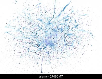Spruzzi astratti di acquerello blu su sfondo bianco Foto Stock