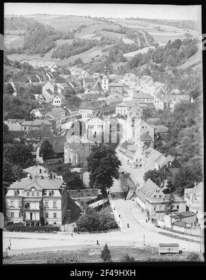 Vista di Glashütte dall'Ochsenkopf Foto Stock