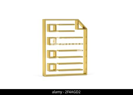 Icona Golden 3d Form isolata su sfondo bianco - 3D rendering Foto Stock