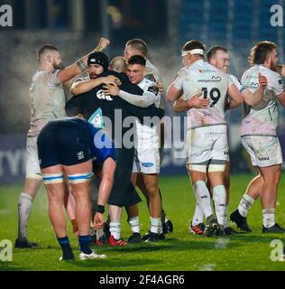 RDS Arena, Dublino, Leinster, Irlanda. 19 marzo 2021. Guinness Pro 14 Rugby, Leinster vs. Osprey; Osprey's festeggia la loro vittoria Credit: Action Plus Sports/Alamy Live News Foto Stock