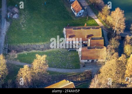 Vista aerea, LWL-Freilichtmuseum Hagen, mulino storico, , Eilpe, Hagen, zona della Ruhr, Renania Settentrionale-Vestfalia, Germania, DE, Europa, museo all'aperto, aeri Foto Stock