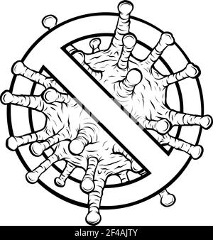 Pesca in bianco e nero del segno proibito con il virus icona glifo particella Illustrazione Vettoriale