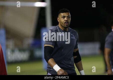 Newcastle, Regno Unito. 14 Marzo 2021. NEWCASTLE UPON TYNE, INGHILTERRA. 19 MARZO Luther Burrell di Newcastle Falcons raffigurato prima del Gallagher Premiership match tra Newcastle Falcons e Wasps a Kingston Park, Newcastle il 19 Marzo 2021. (Credit: Chris Lishman | MI News) Credit: MI News & Sport /Alamy Live News Foto Stock