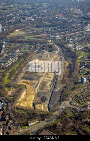 Fotografia aerea, , progettato quartiere verde Friedrich-Park, ex miniera di carbone Friedrich Thyssen Schacht 2/5, Marxloh, Duisburg, zona Ruhr, Nord Reno-W. Foto Stock