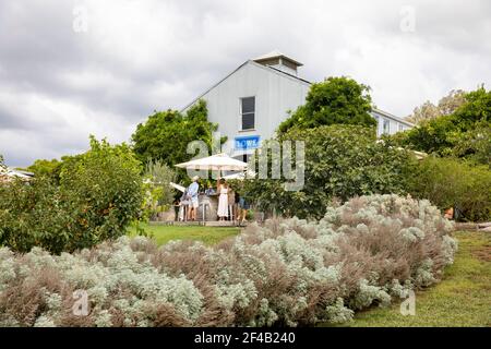 Regione vinicola di Mudgee, Lowe Famiglia vini vigneto e cantina porta degustazione di vini gruppi di persone, Mudgee, NSW, Australia Foto Stock