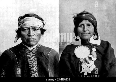 Uomo e donna Mapuche in Cile ca. 1890 Foto Stock