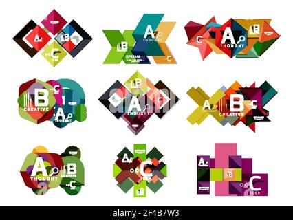 Set di banner opzione geometrica su carta, modelli di infografica. Set di banner opzione geometrica su carta, modelli di infografica. Sfondi astratti vettoriali colorati o icone Illustrazione Vettoriale