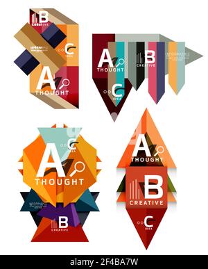 Set di banner infografici geometrici, informazioni su carta a b c diagrammi di opzioni creati con forme di colore. Set di banner infografici geometrici, informazioni su carta a b c diagrammi di opzioni creati con forme di colore. Illustrazione vettoriale Illustrazione Vettoriale