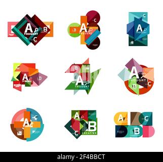 Set di banner infografici geometrici, informazioni su carta a b c diagrammi di opzioni creati con forme di colore. Set di banner infografici geometrici, informazioni su carta a b c diagrammi di opzioni creati con forme di colore. Illustrazione vettoriale Illustrazione Vettoriale