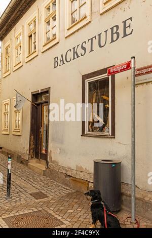 Panificio tradizionale locale al ponte dei mercanti di Erfurt Foto Stock