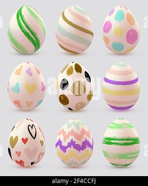 Set di uova di Pasqua decorative vettoriali dipinte a mano Illustrazione Vettoriale