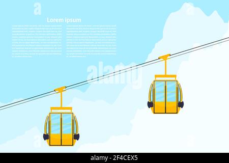 Cabina a colori. Elemento di progettazione della funivia. Cabina astratta colorata su uno sfondo di montagne. Illustrazione vettoriale stock Illustrazione Vettoriale