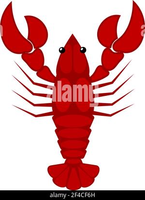 Immagine vettoriale di un'aragosta rossa su sfondo bianco. Cibo stile cartone animato. Mondo animale del mare. Illustrazione Vettoriale
