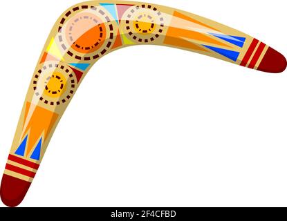 Vettore illustrazione legno australiano boomerang. Cartoon boomerang su sfondo bianco. Illustrazione vettoriale del boomerang colorato. Vettore stock Illustrazione Vettoriale