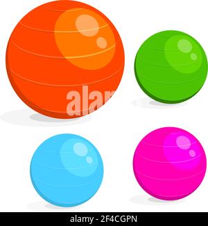 Set di immagini cartoon della palla per il fitness. Disegno colorato di attrezzature sportive flipper su uno sfondo bianco. Illustrazione vettoriale Illustrazione Vettoriale