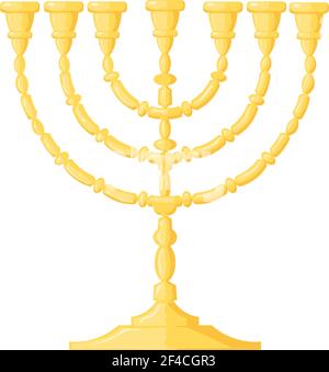 Illustrazione vettoriale di una menorah su sfondo bianco. Immagine cartoon della menorah ebraica. Stile cartone animato. Oggetto della religione ebraica Illustrazione Vettoriale